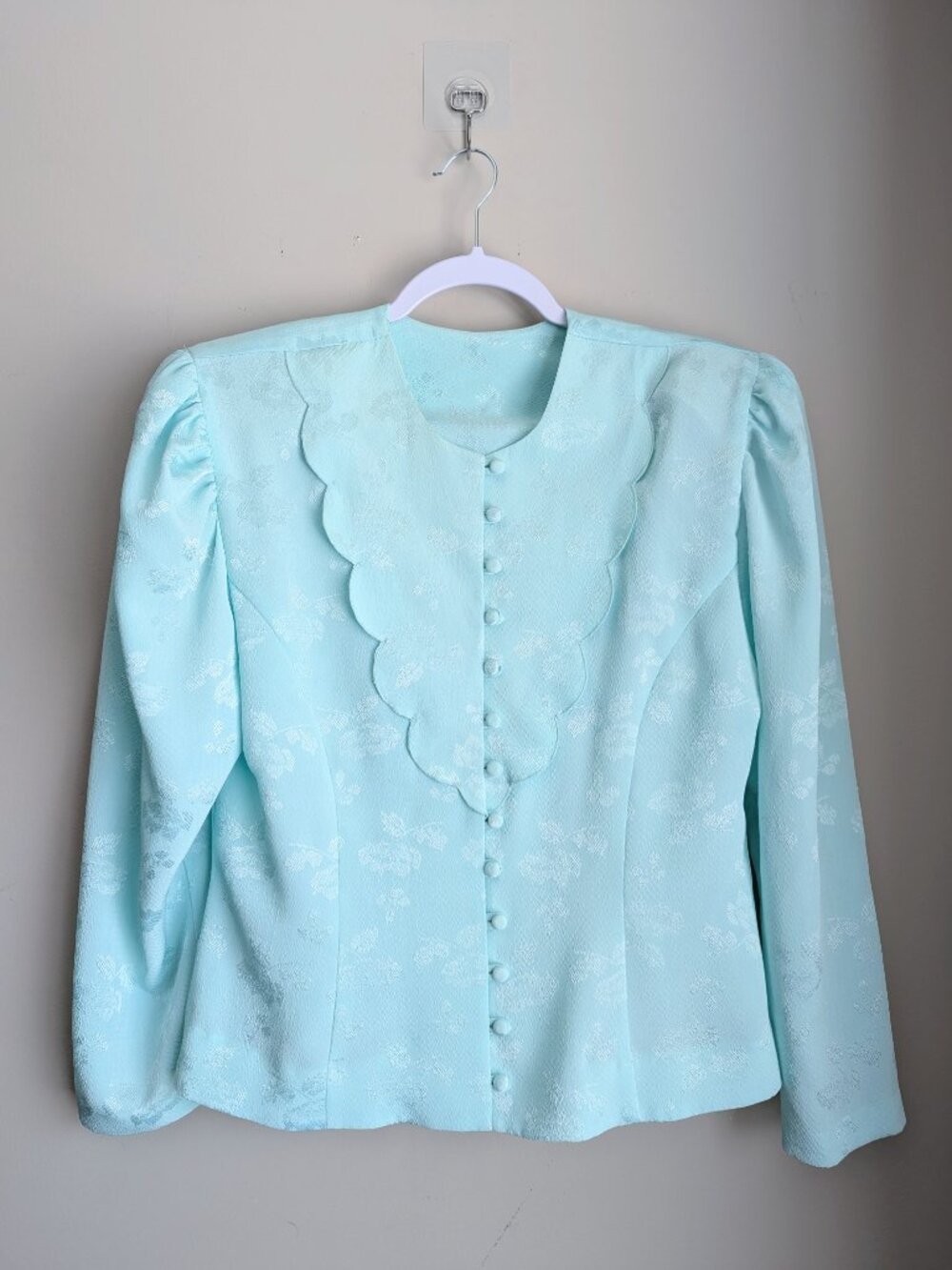 Vintage Mint Green Scalloped Button Front Jacket